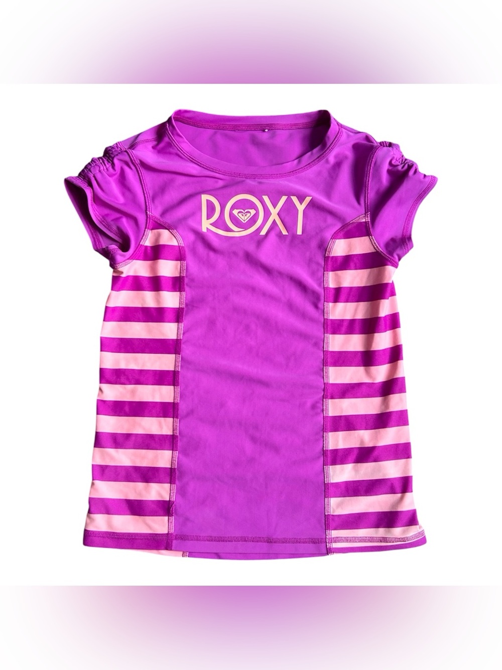 Roxy Girls Rash Guard in Pink Stripes size 12/14